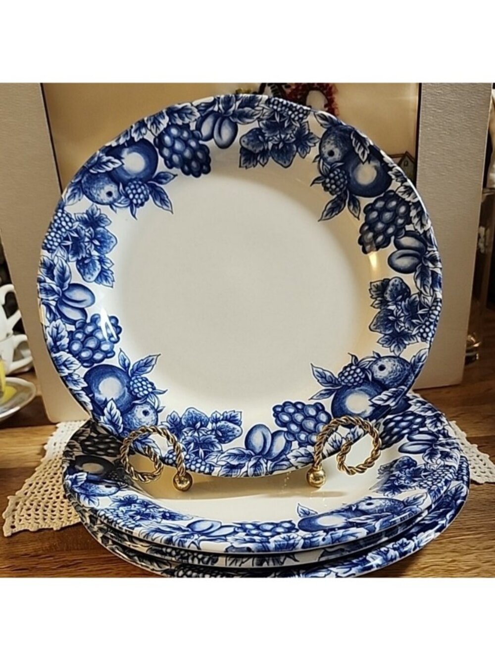 Libbey Tableware Eden Fruit & Berries Blue 9.25" Dinner Plates Set of 4